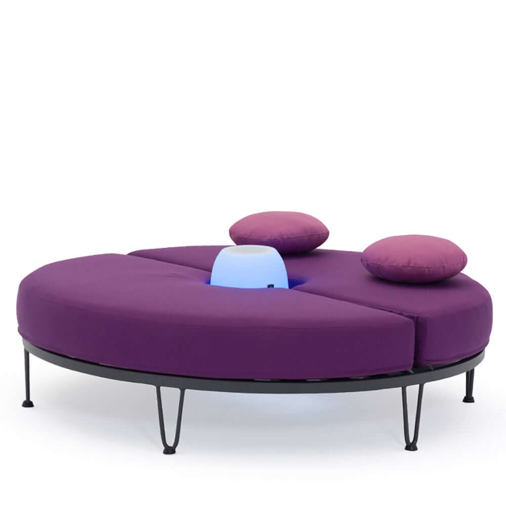 Rund Patio Daybed Utomhus Med Bluetooth Högtalare LED Kudde