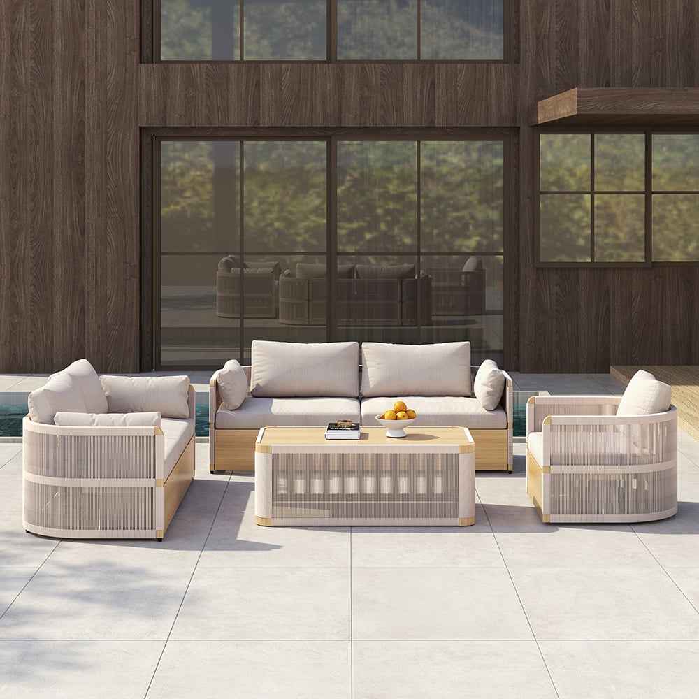 4 Delar Modern Aluminium & Rep Utomhus Svängsoffa Set Khaki