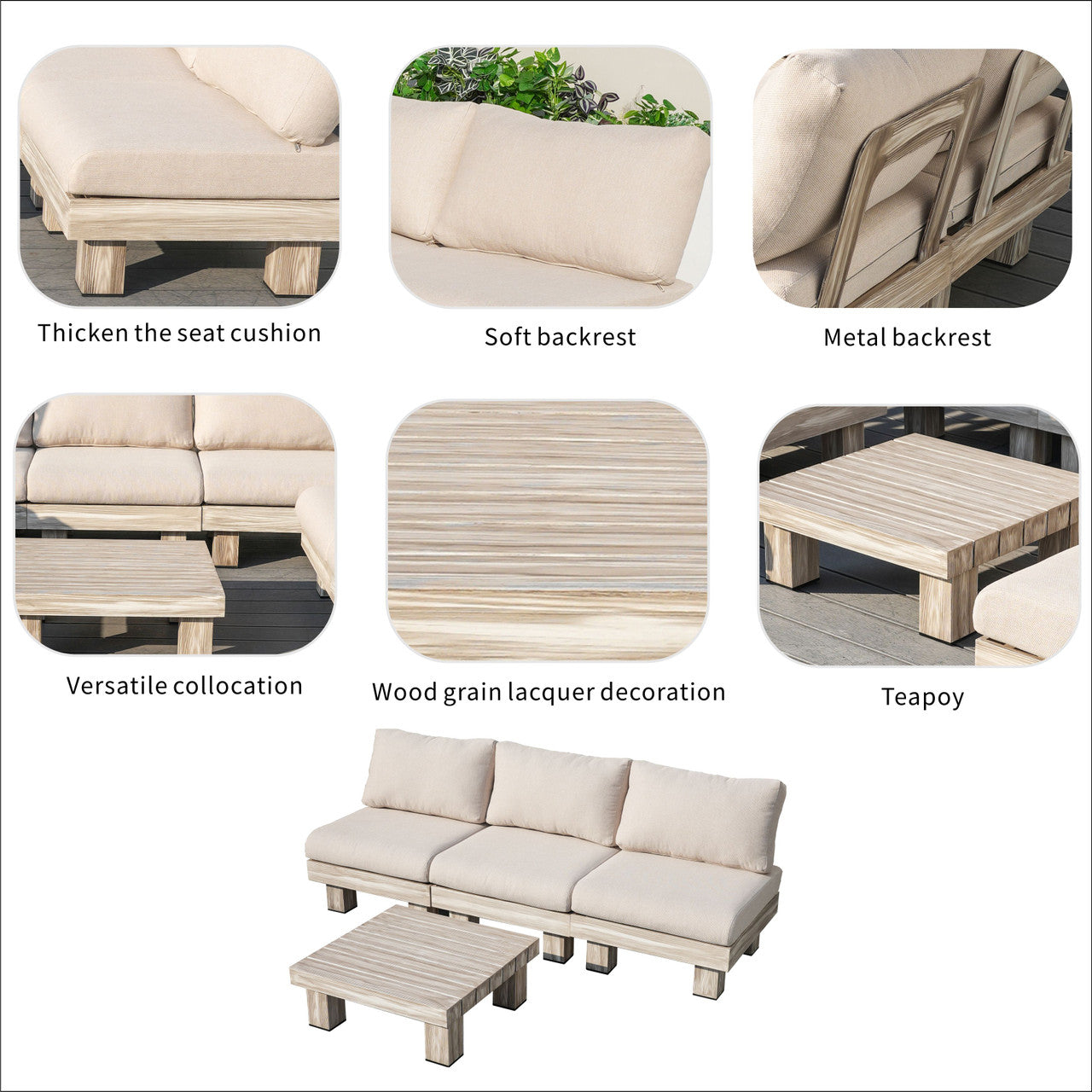 Direct Wicker Tre personer armfri aluminiumsoffgrupp inomhus och utomhus