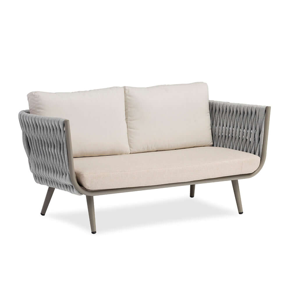 4 Delar Utomhus Loungegrupp Vävnad Och Kuddar I Beige Och Grått