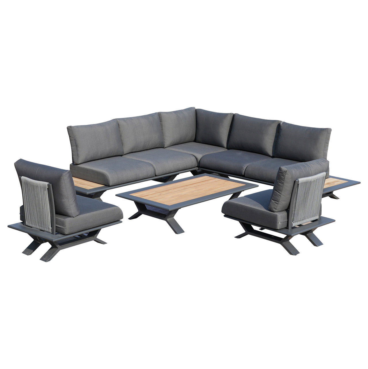 Direct Wicker Högkvalitativa Teak Handtag Aluminium Dew Pipe Sofa Set