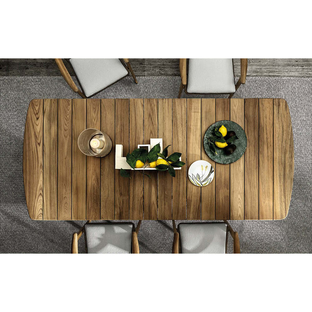 7 Delars Utomhus Terrass Matgrupp Med Teakträd Bord Och Stolar