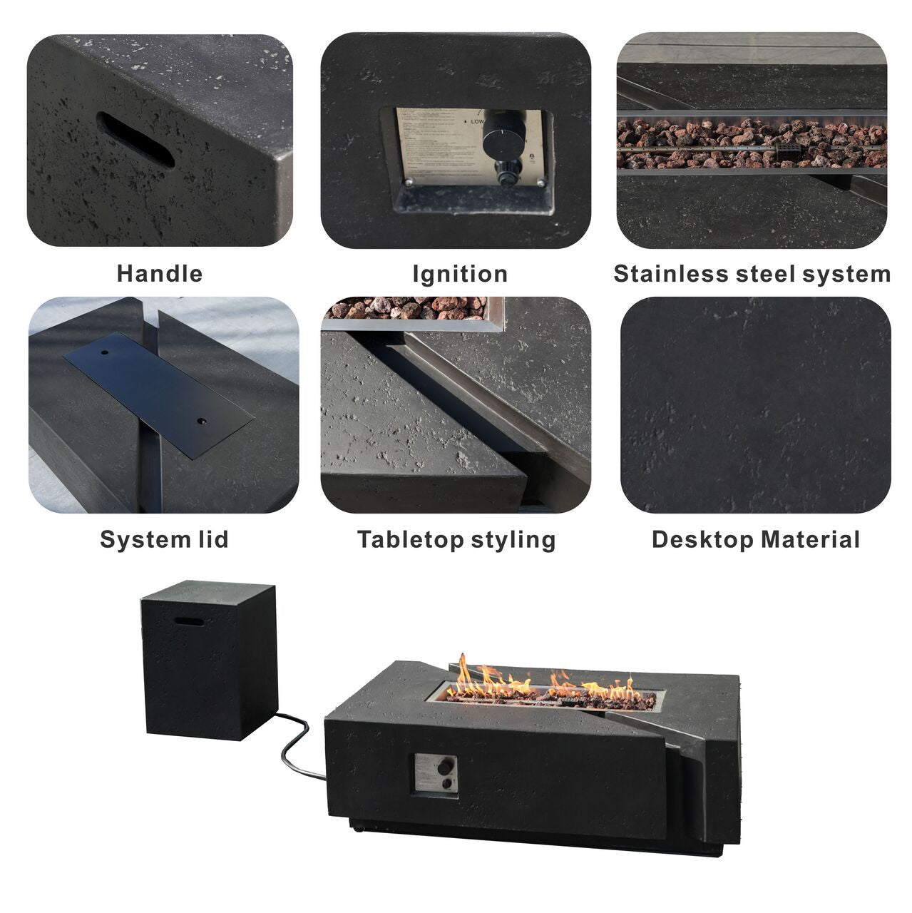 Direct Wicker A Set of Rectangular Cement Firepit Table with Gas Cylinder Cover PAG-24913