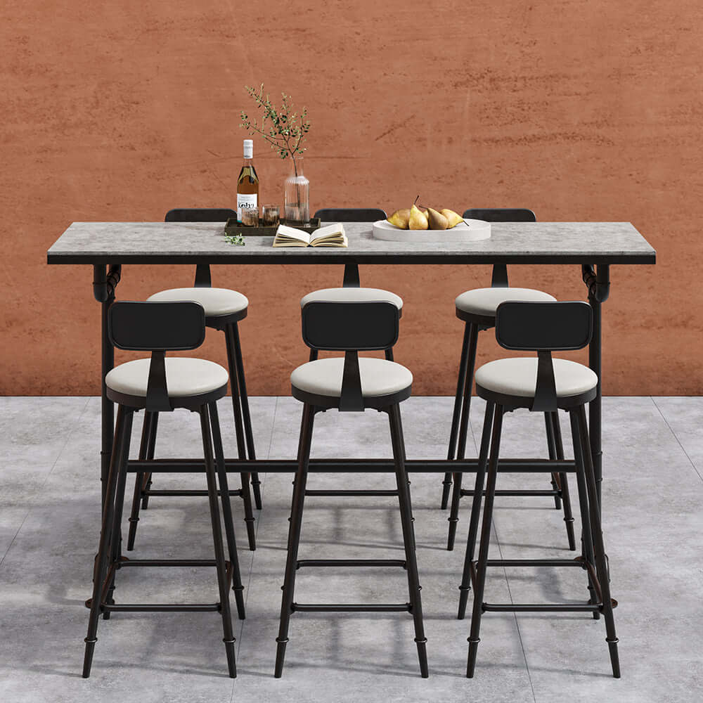 7 Delar Industriell Metall Utomhus Patio Bar Matset med Bord och Stolar
