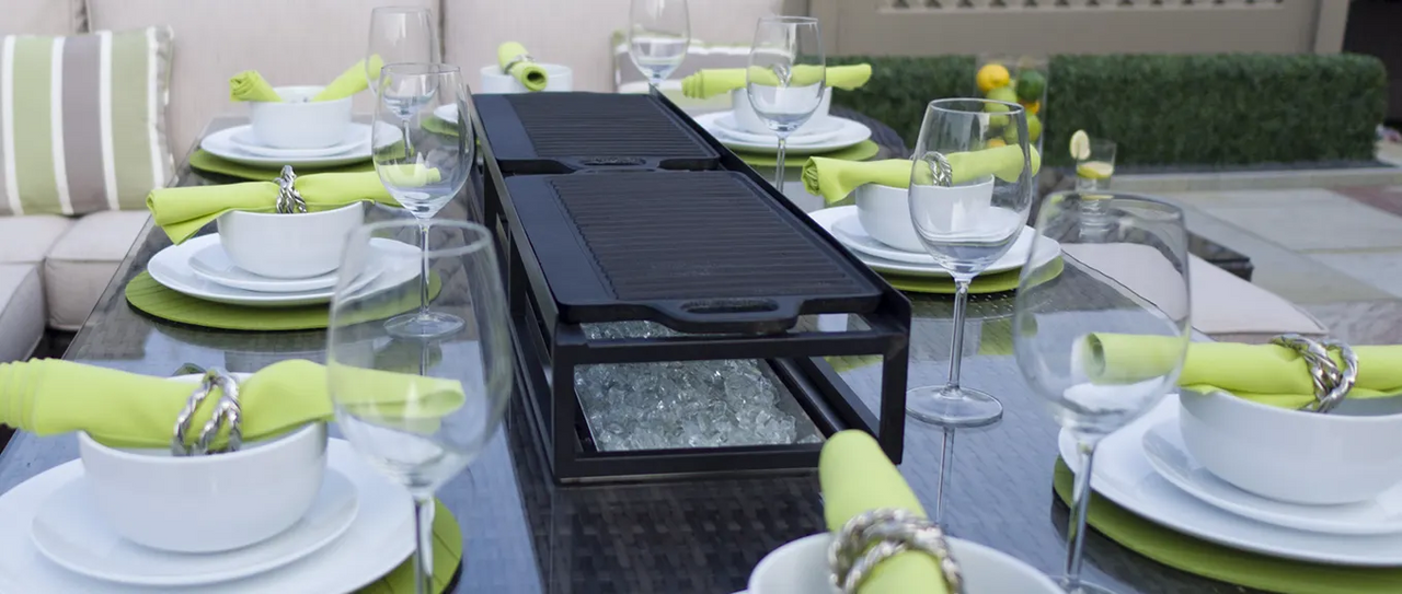 Direkt Wicker Två BBQ Tallrikar För Gas Eld Rektangulär Bord