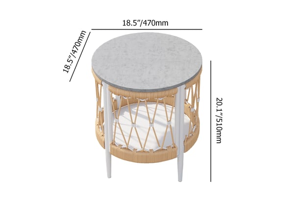 3 delar aluminium och vävd rep-soffgrupp med sidobord i khaki, perfekt för utomhusbruk och avkoppling.