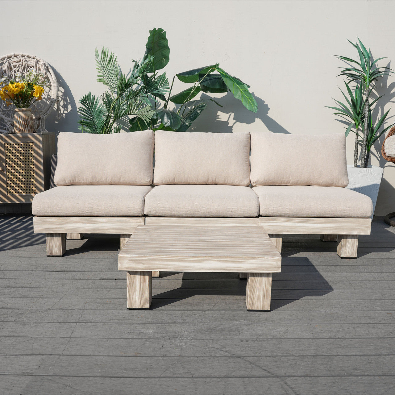 Direct Wicker Tre personer armfri aluminiumsoffgrupp inomhus och utomhus