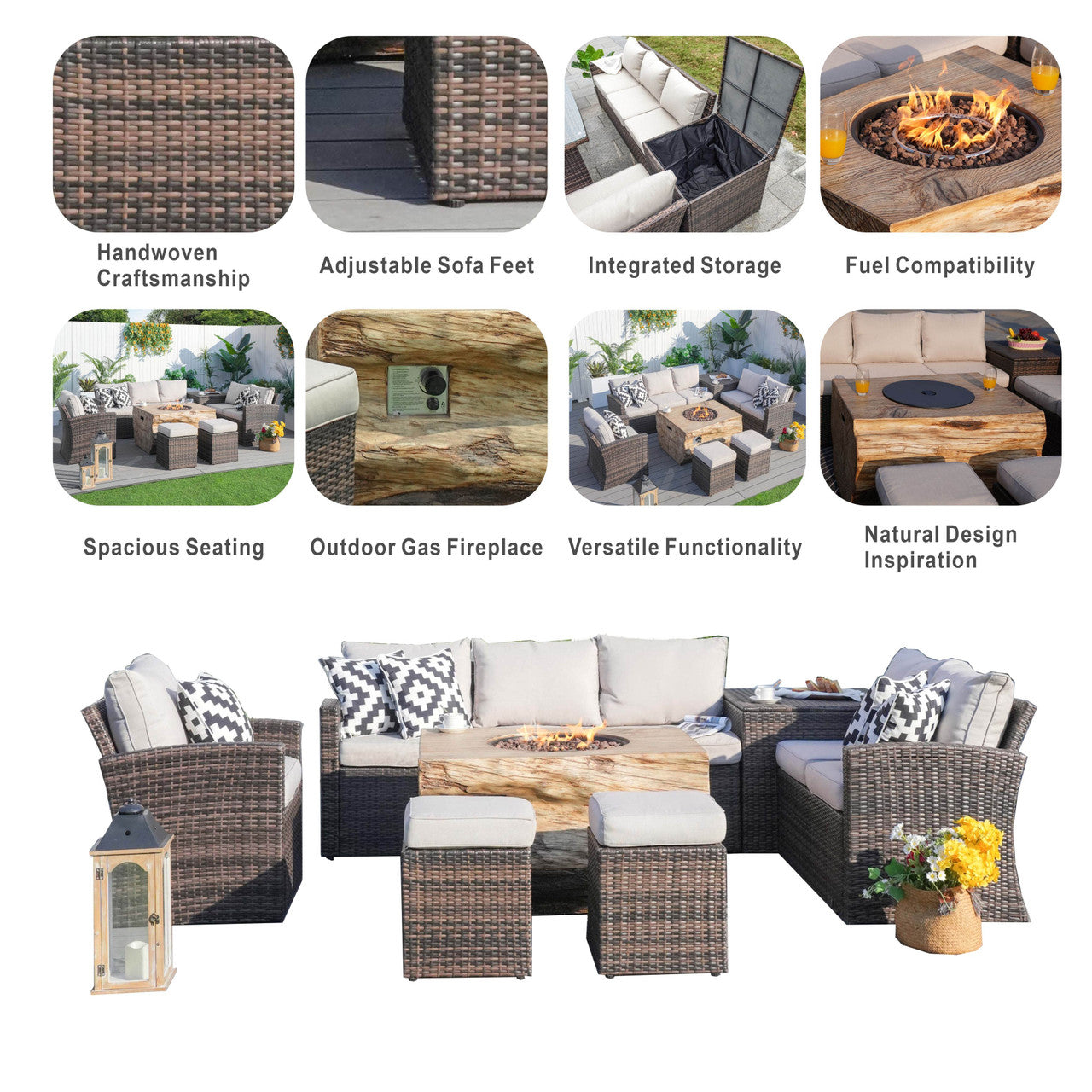 Direct Wicker Elegant Ute Soffgrupp Med Eldstad Bord