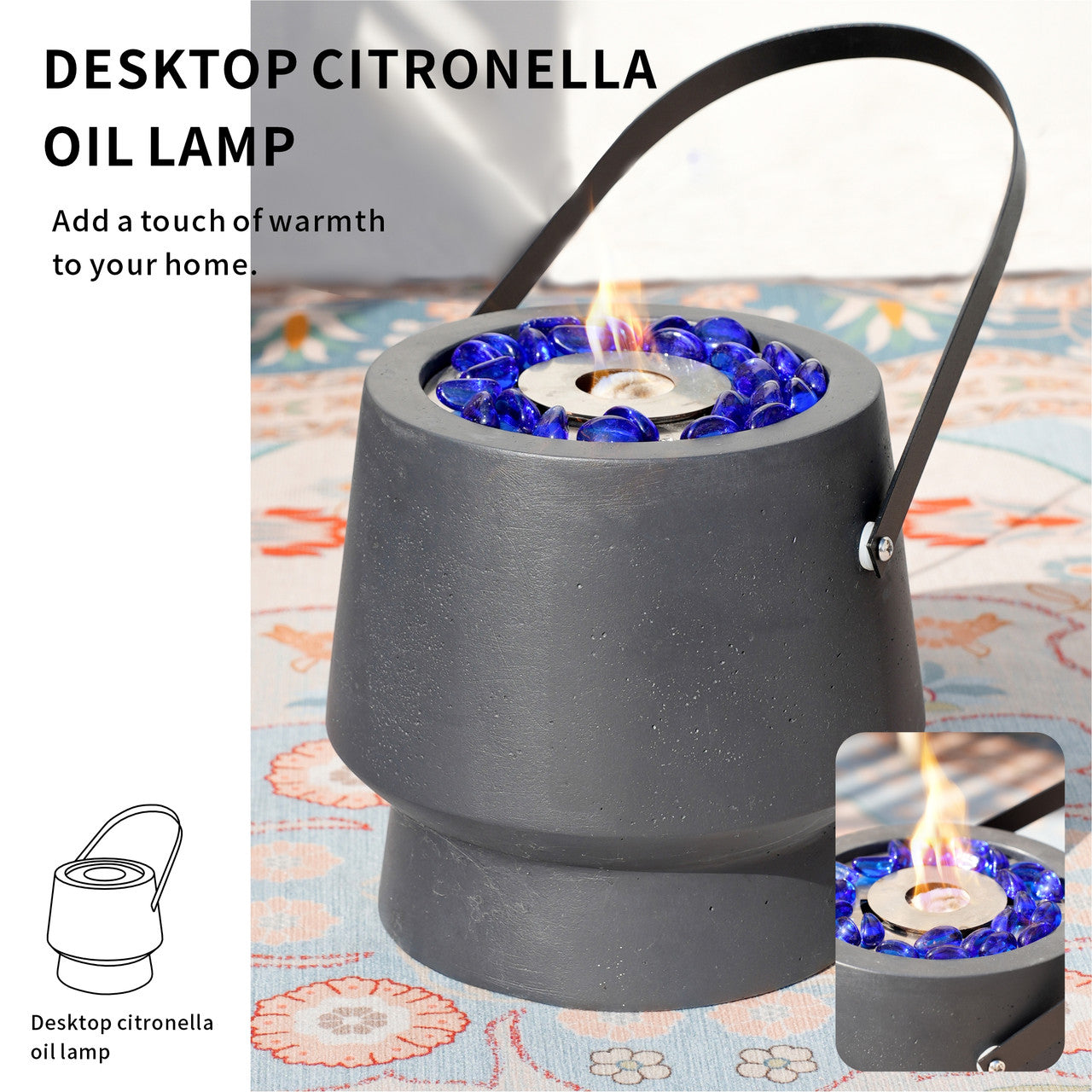 Bärbar Bordstablett Citronellolja Lampa Med Glaspärldekor