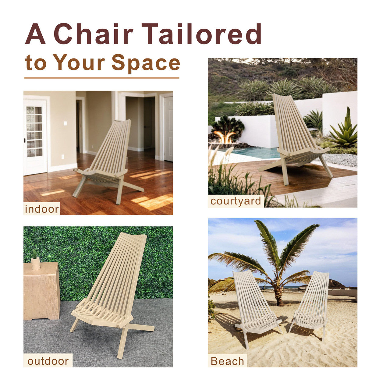 Direct Wicker Acacia folding chair Portable outdoor lounge chair