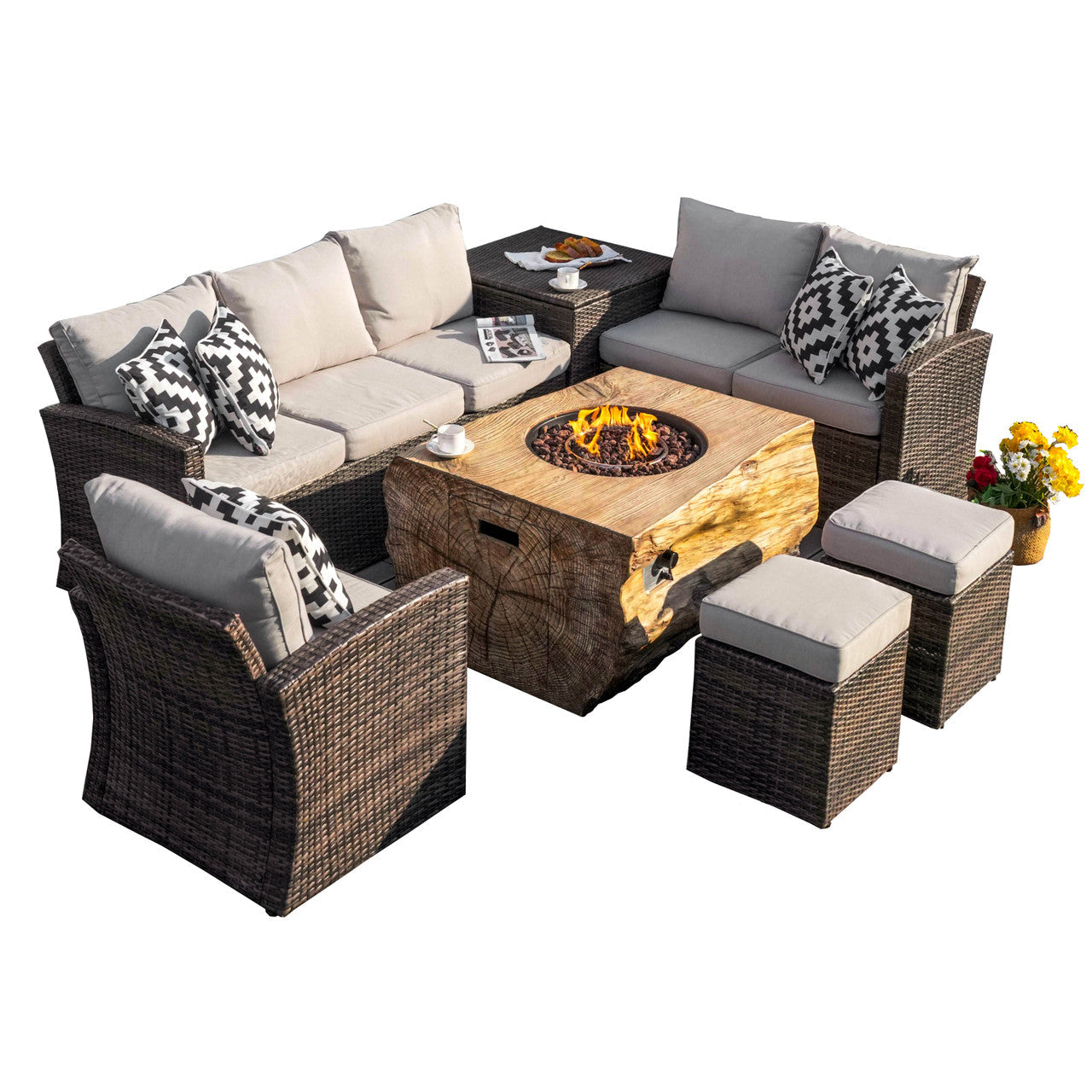 Direct Wicker Elegant Ute Soffgrupp Med Eldstad Bord