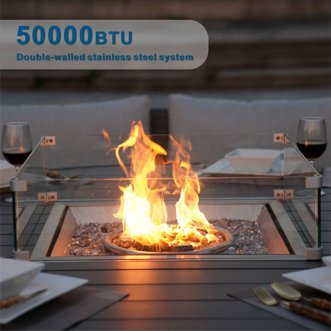 Direct Wicker 8 Seats Round Fire Pit Table with Aluminum Top | Direct Wicker