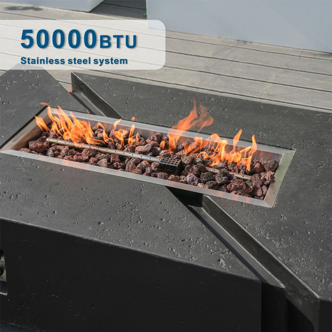 Direct Wicker A Set of Rectangular Cement Firepit Table with Gas Cylinder Cover PAG-24913