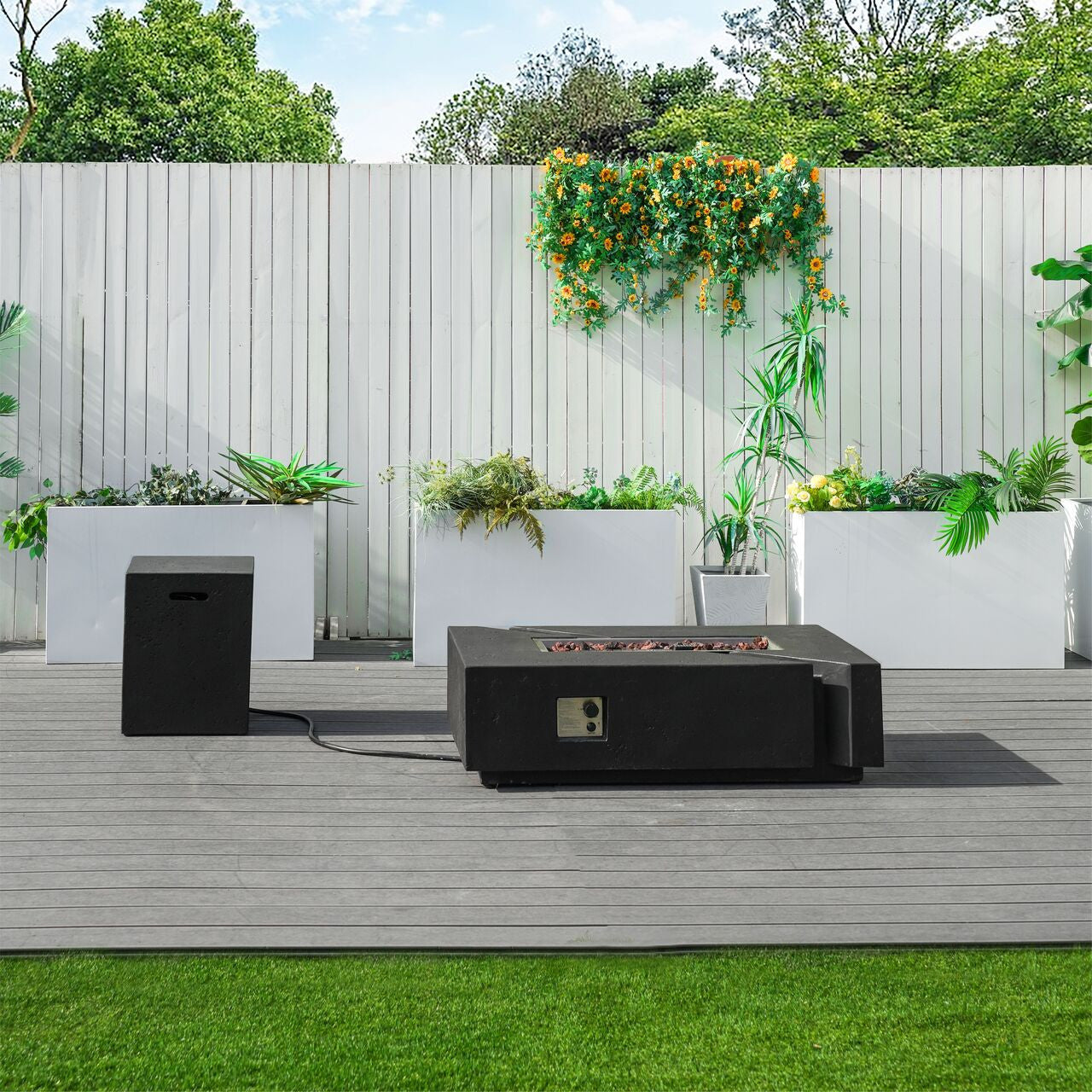 Direct Wicker A Set of Rectangular Cement Firepit Table with Gas Cylinder Cover PAG-24913