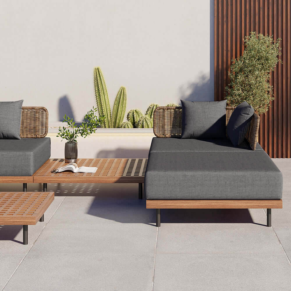 37,4 Tum Bred Modern Aluminium Och Rattan Utesoffa Med Kudde