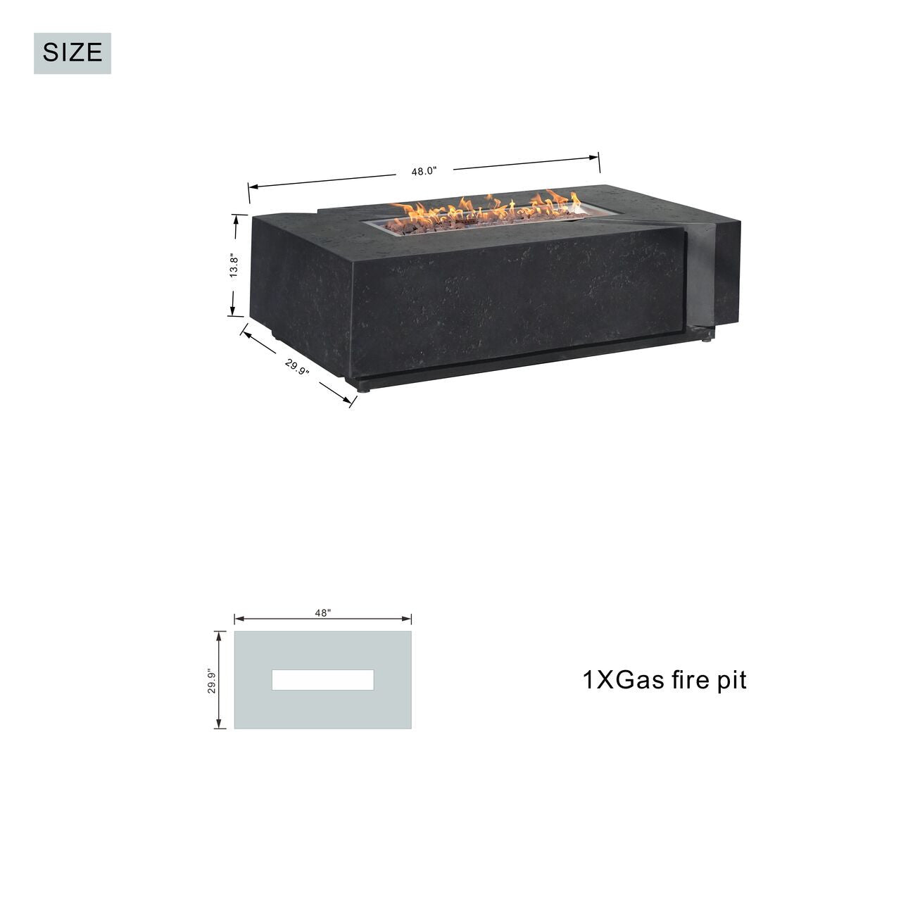 Direct Wicker A Set of Rectangular Cement Firepit Table with Gas Cylinder Cover PAG-24913