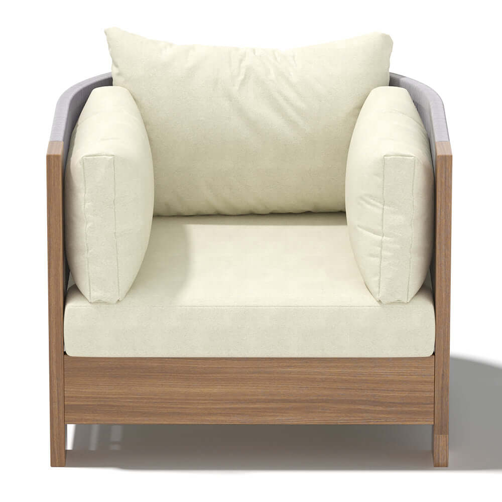 Utomhus Loungegrupp Med Runt Soffbord I Teak Och Repstol