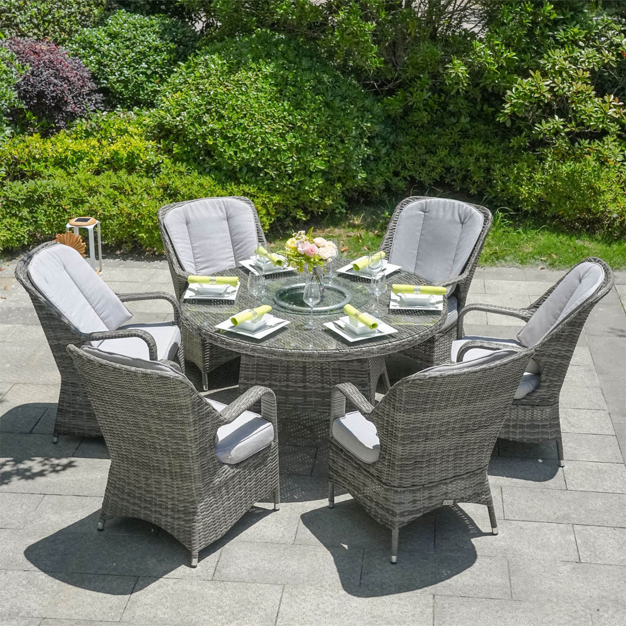 6-Sits Rund Utomhusmatbord med Glasbricka (PAD-1711-Table)