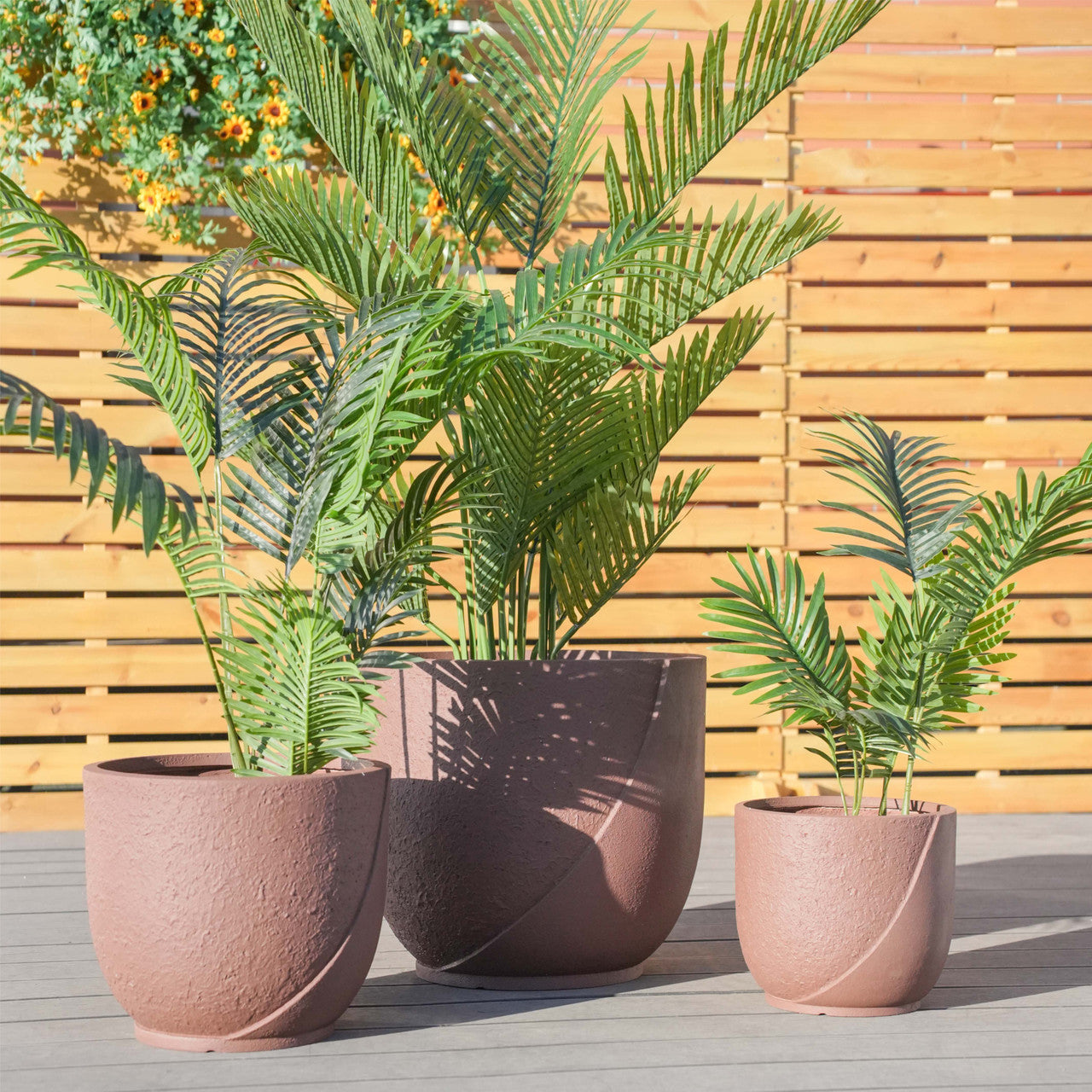 Irregulär Form Tre Kombinations Set Av Terrakotta Blomkrukor