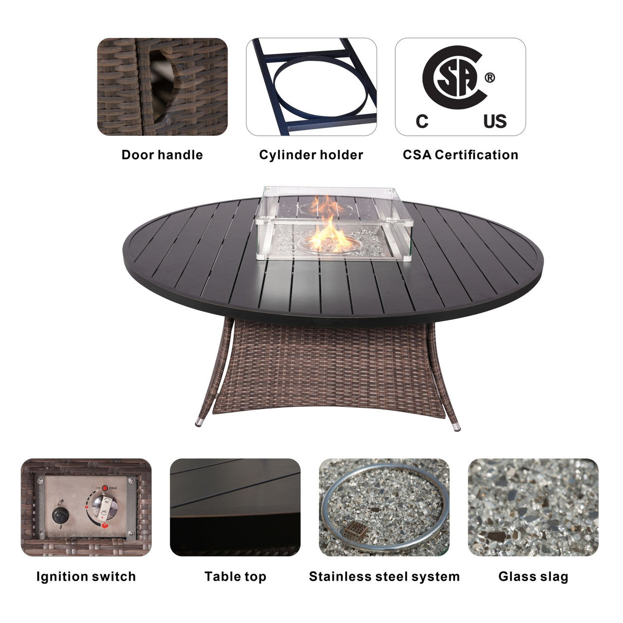 Direct Wicker 8 Seats Round Fire Pit Table with Aluminum Top | Direct Wicker