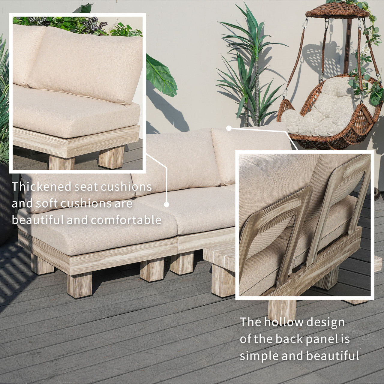 Direct Wicker Tre personer armfri aluminiumsoffgrupp inomhus och utomhus