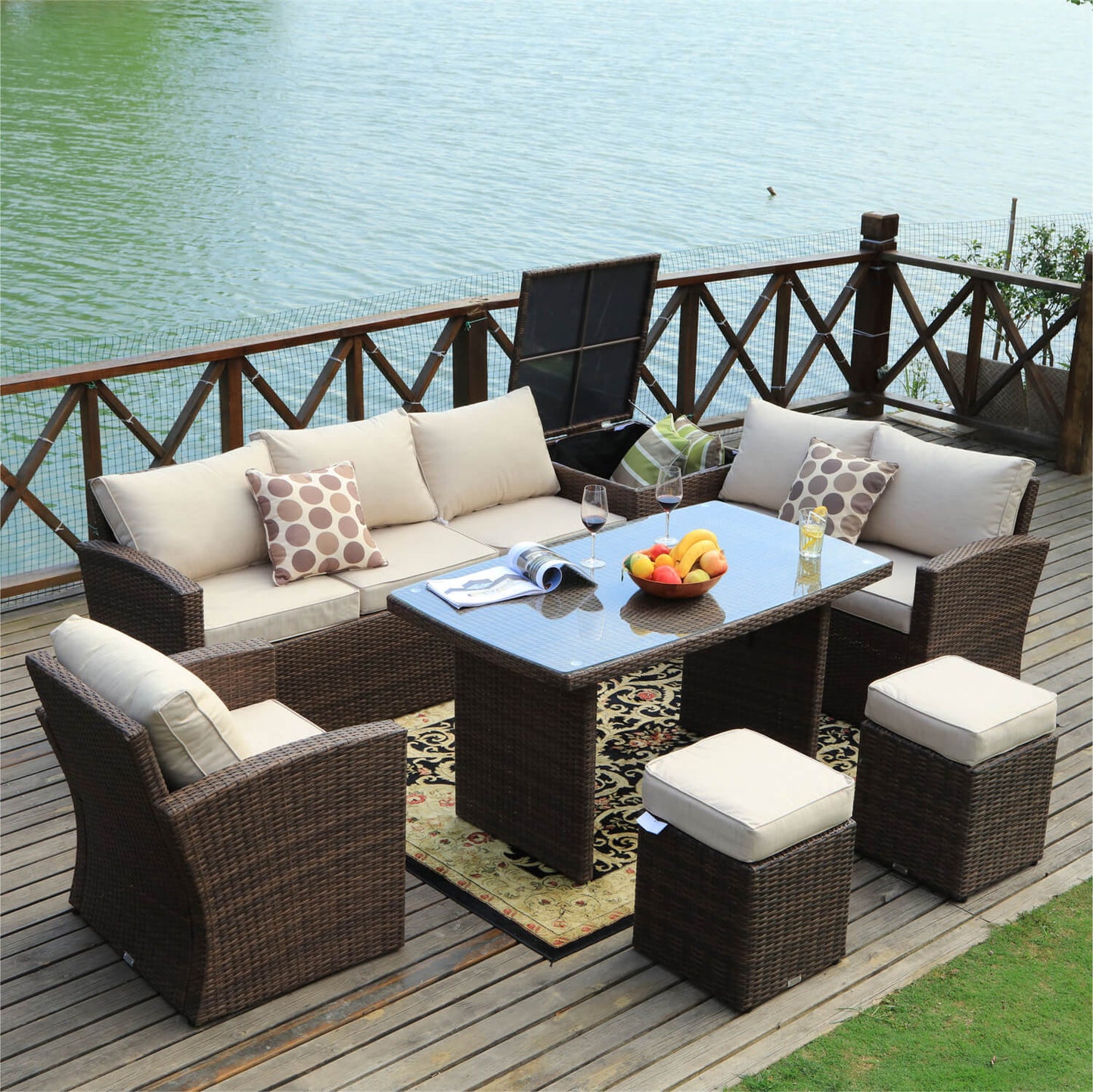 Santiago 7-Pieces Ute Konversationsset (PAS-1403B) För Utomhusbruk