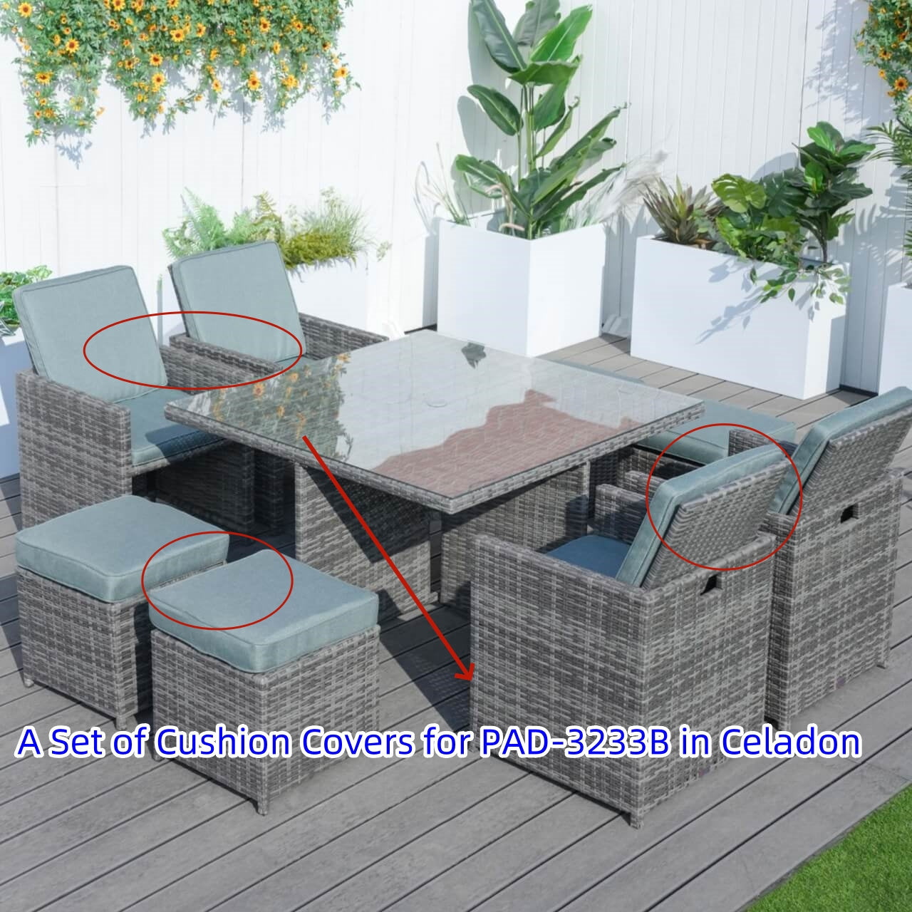Direkt Wicker Kuddöverdrag För Patioset PAD-3233B-Cover