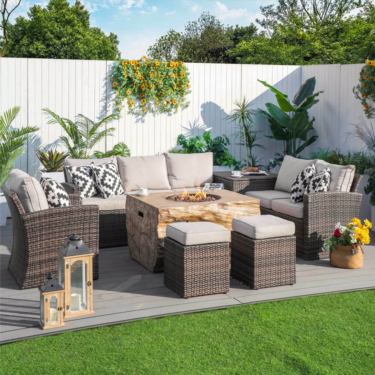 Direct Wicker Elegant Ute Soffgrupp Med Eldstad Bord