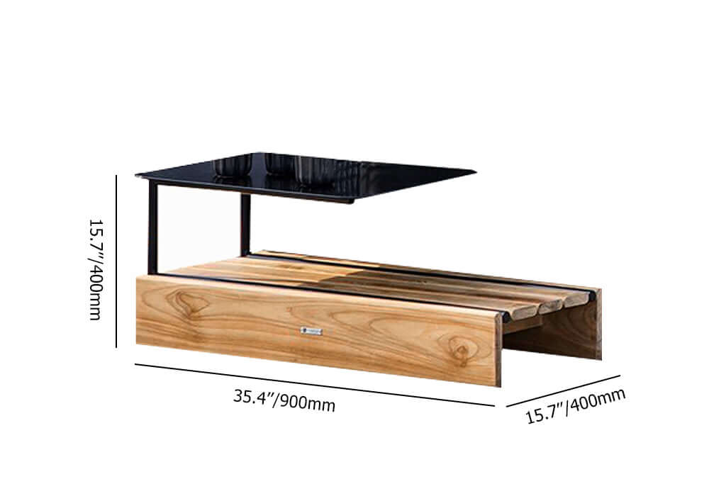 Utomhussoffa i teak med soffbord och kudde i natur och grått