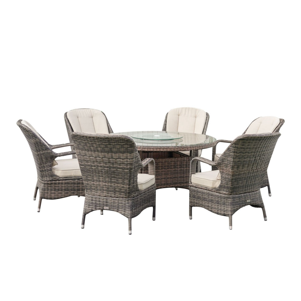 Parma 6-Sits Utomhus Matbord Set Med Rund Glas Snurrplatta