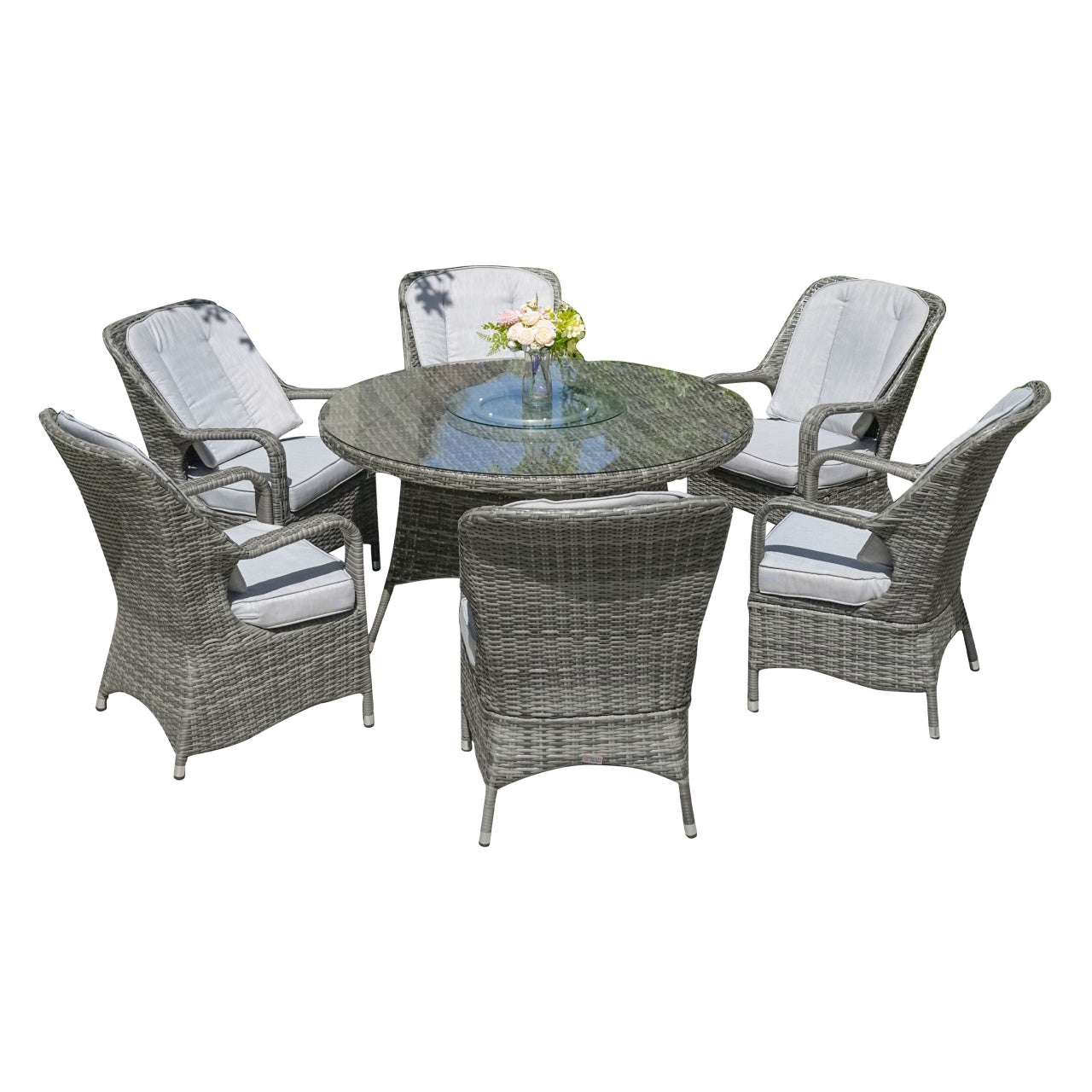 Parma 6-Sits Utomhus Matbord Set Med Rund Glas Snurrplatta