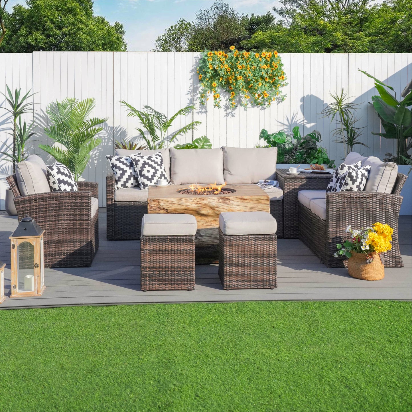 Direct Wicker Elegant Ute Soffgrupp Med Eldstad Bord