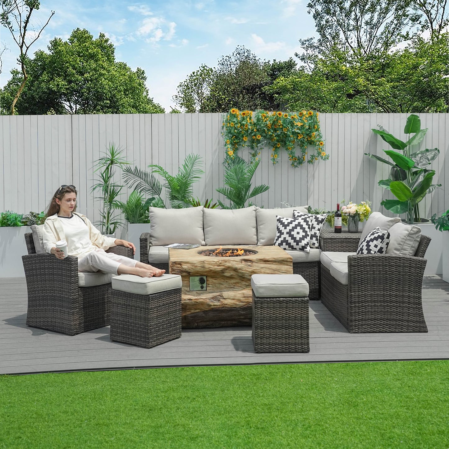 Direct Wicker Elegant Ute Soffgrupp Med Eldstad Bord