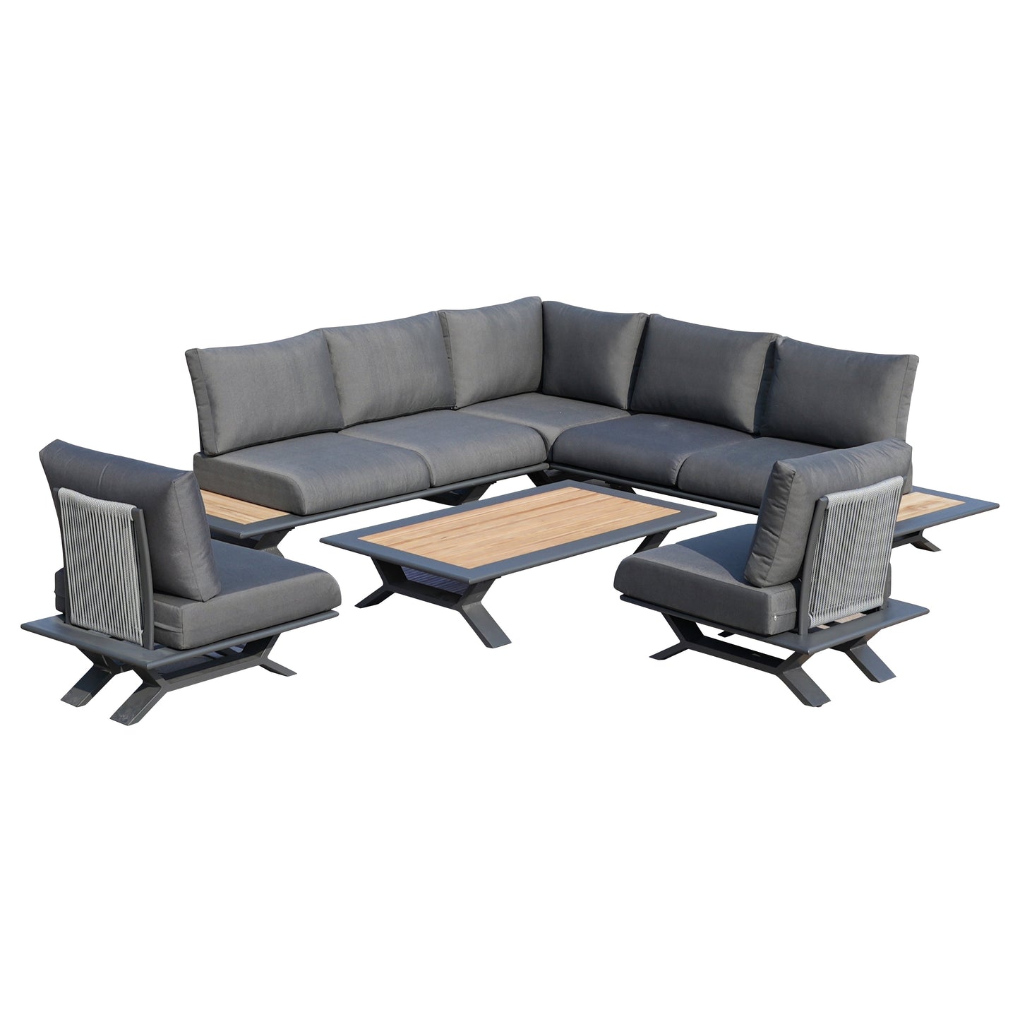 Direct Wicker Högkvalitativa Teak Handtag Aluminium Dew Pipe Sofa Set