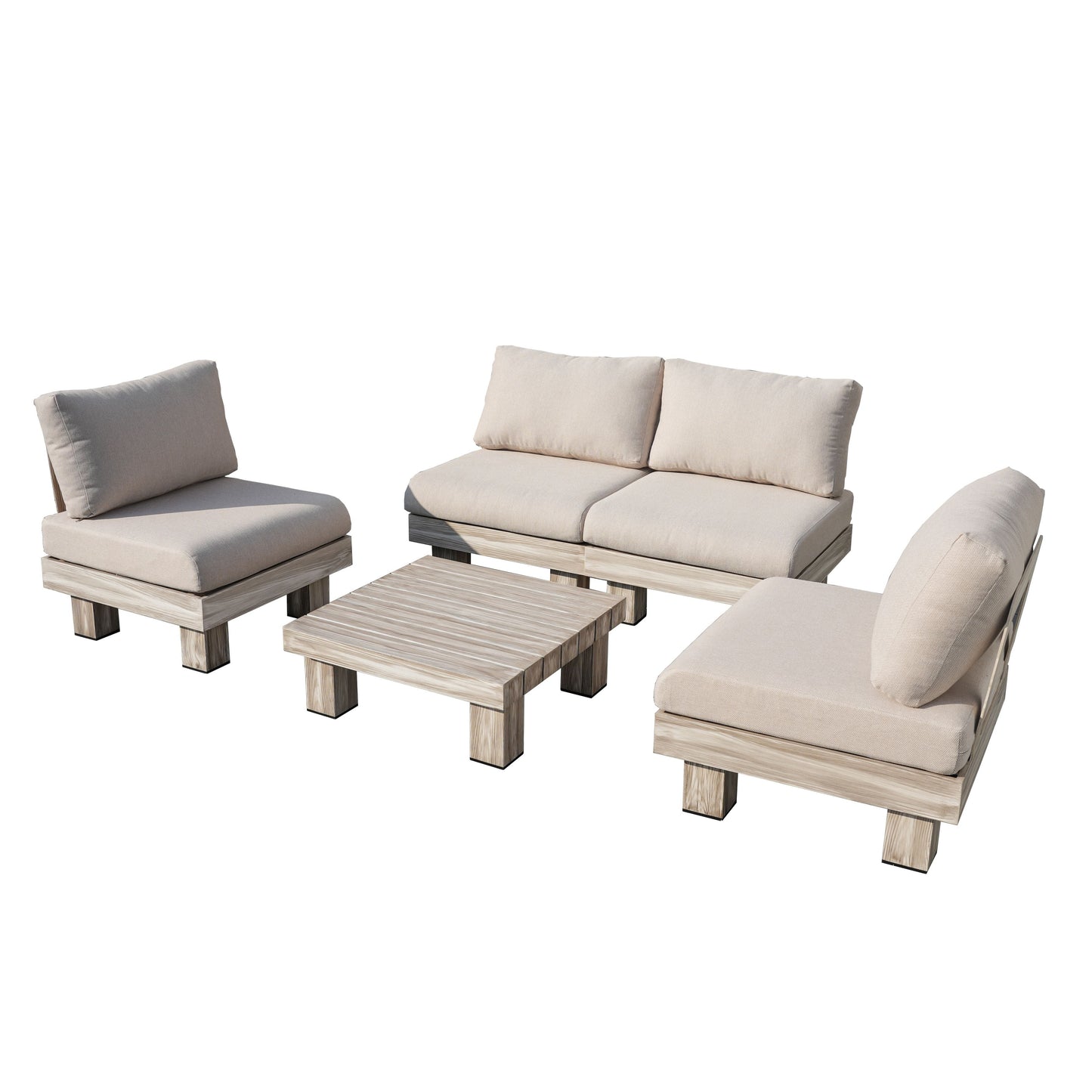 Direkt Wicker Minimalist Armlös Modulsoffa och Kafébord Set