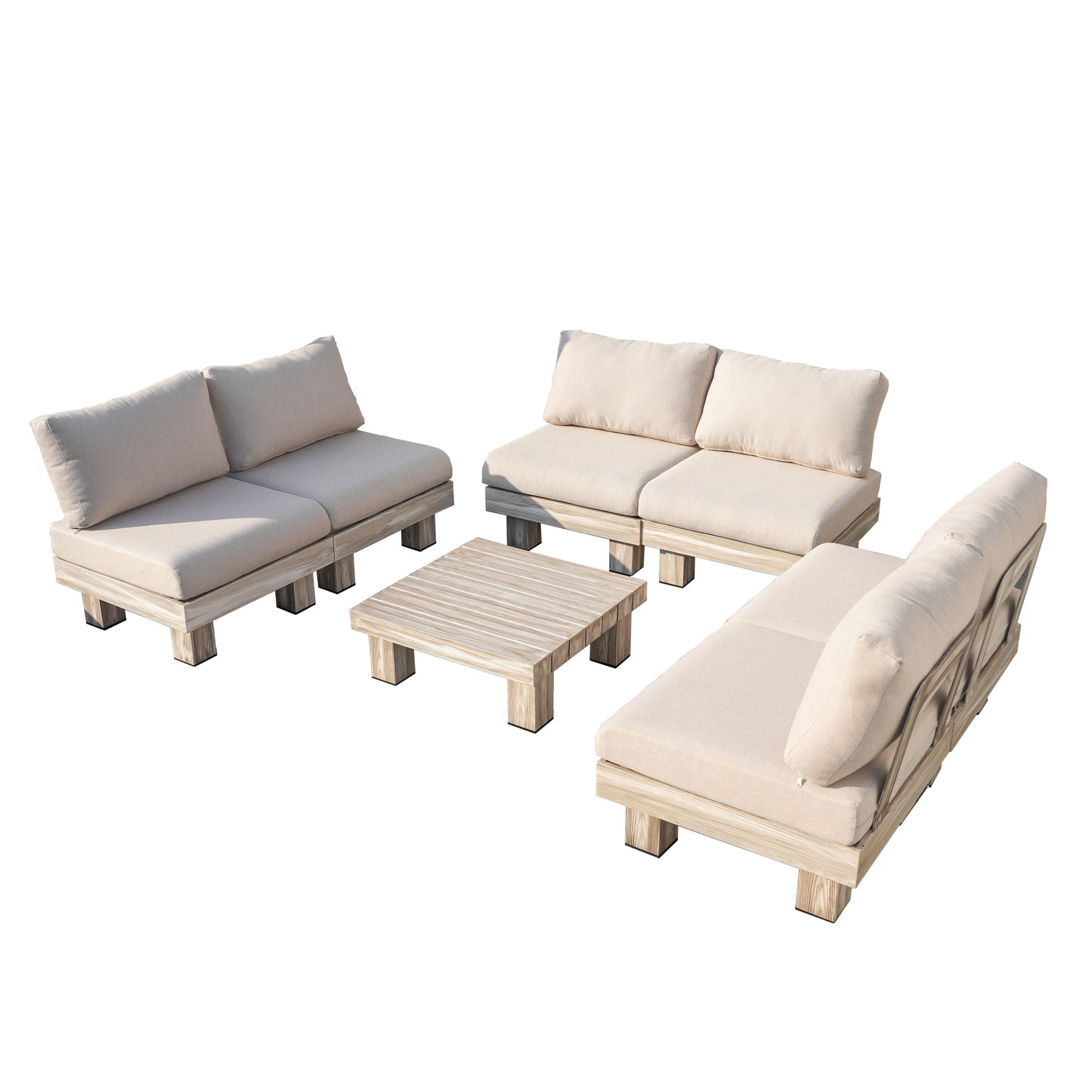 Direkt Wicker Minimalist Armlös Modulsoffa och Kafébord Set