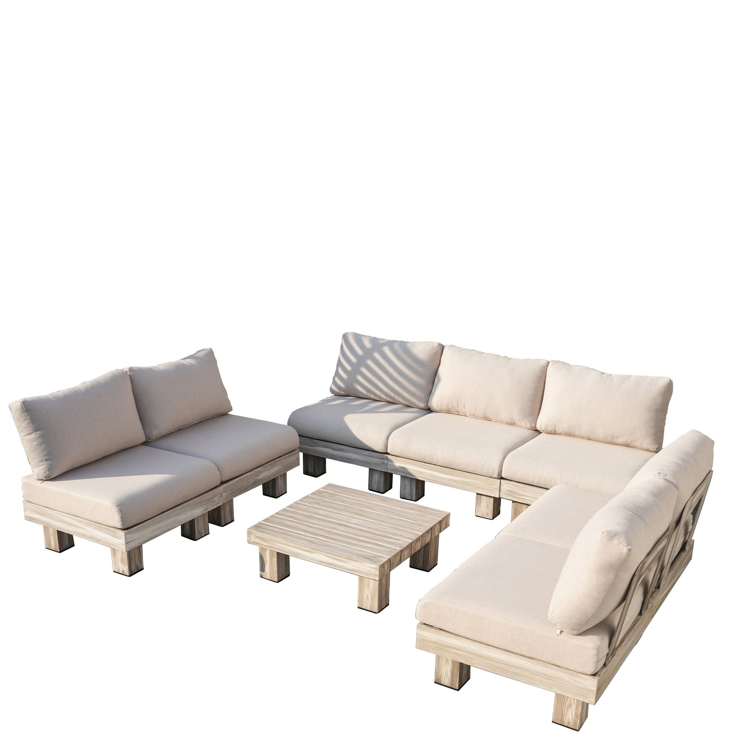 Direkt Wicker Minimalist Armlös Modulsoffa och Kafébord Set