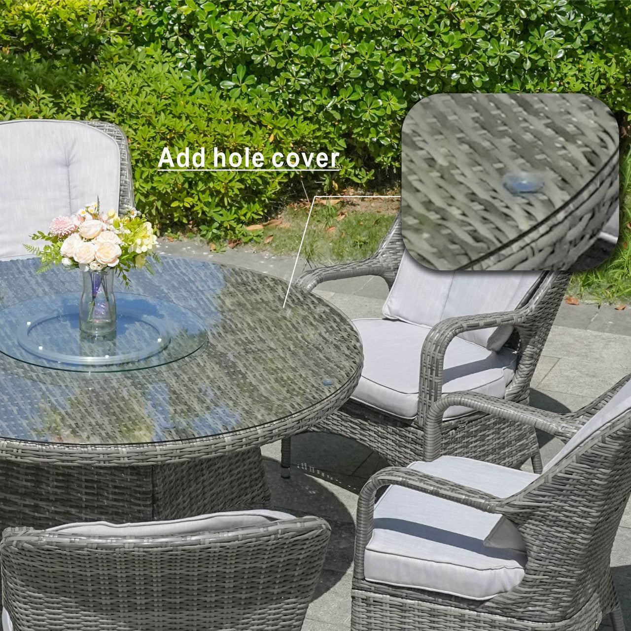 6-Sits Rund Utomhusmatbord med Glasbricka (PAD-1711-Table)