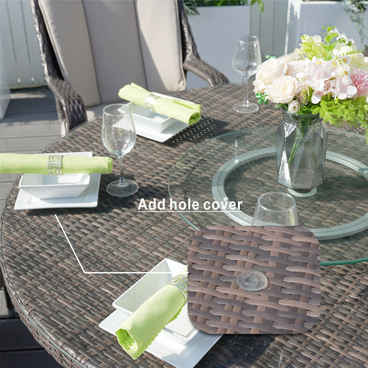 6-Sits Rund Utomhusmatbord med Glasbricka (PAD-1711-Table)