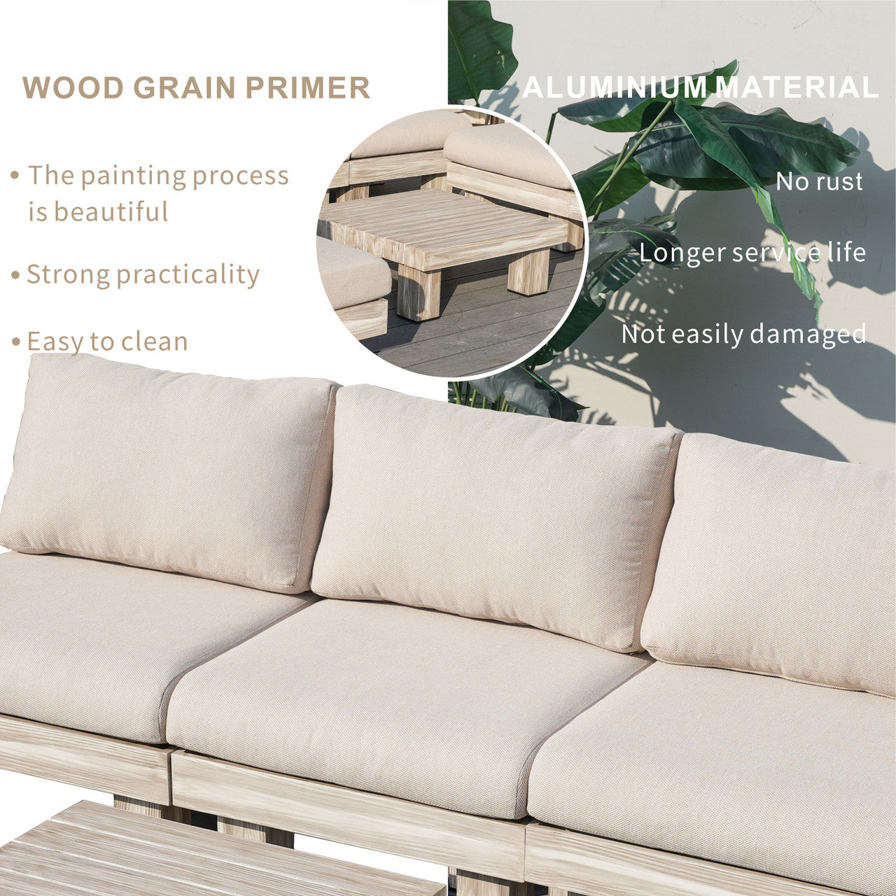 Direct Wicker Tre personer armfri aluminiumsoffgrupp inomhus och utomhus