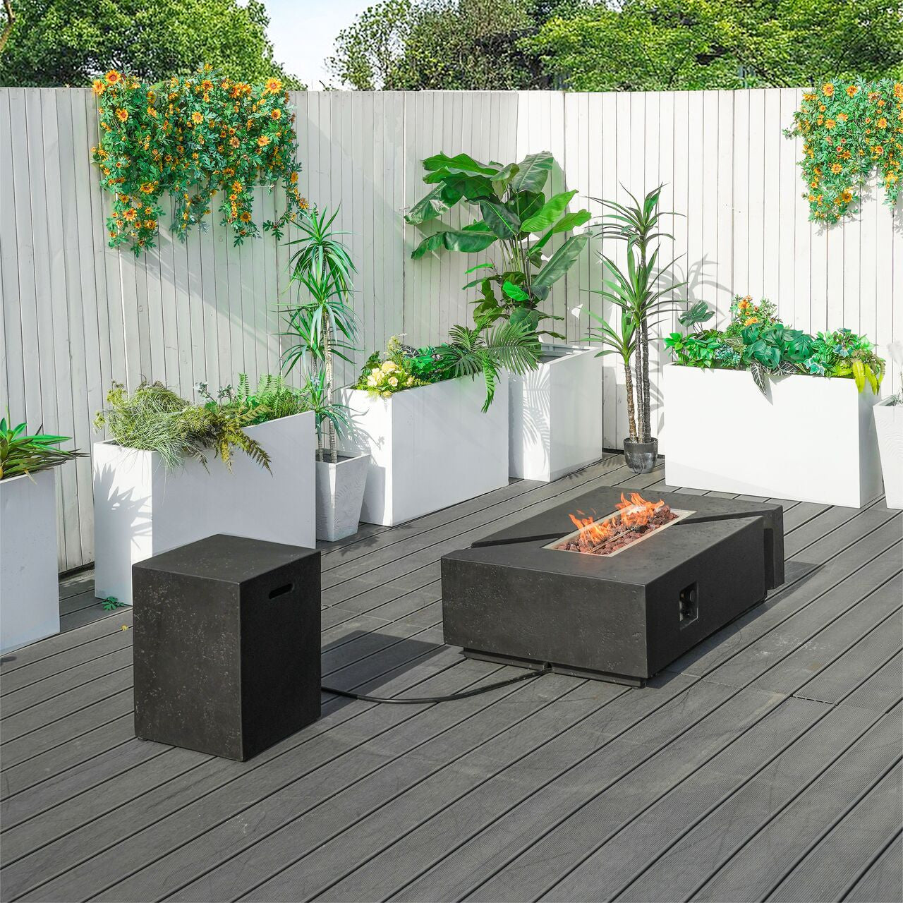 Direct Wicker A Set of Rectangular Cement Firepit Table with Gas Cylinder Cover PAG-24913