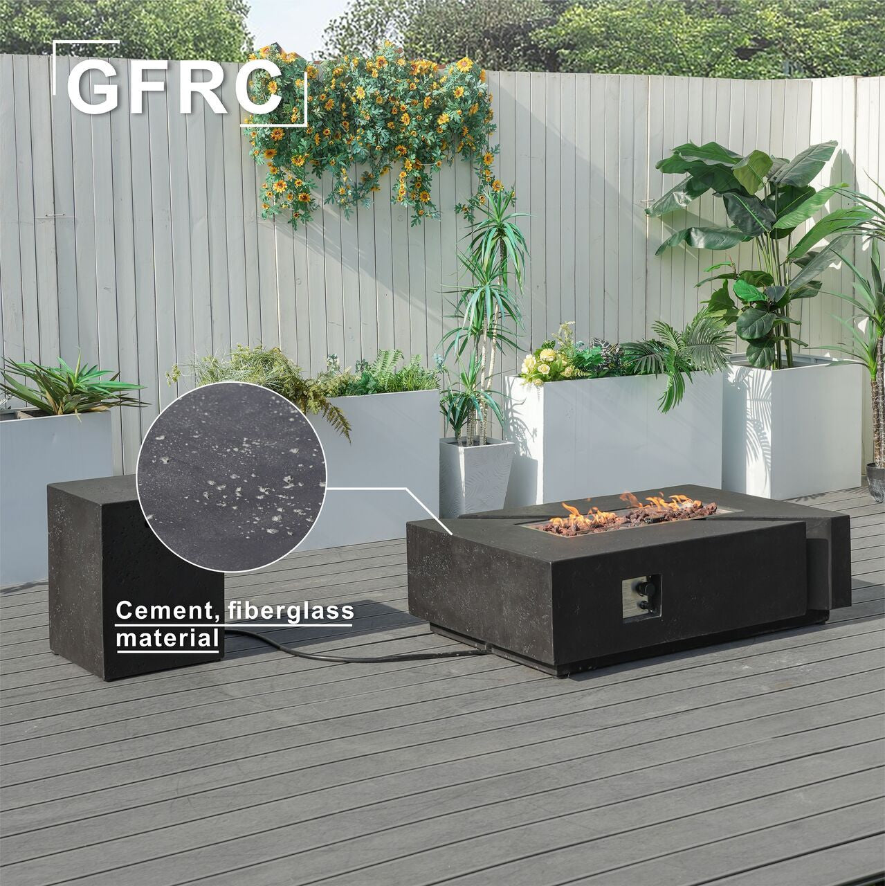 Direct Wicker A Set of Rectangular Cement Firepit Table with Gas Cylinder Cover PAG-24913