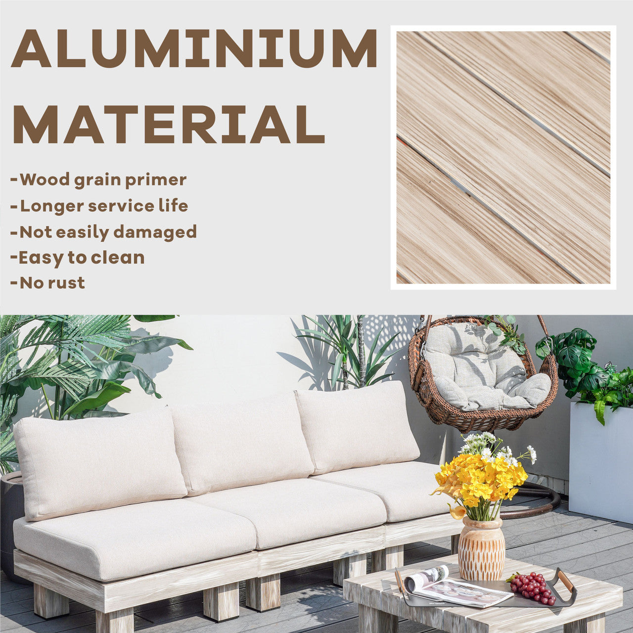 Direkt Wicker Minimalist Armlös Modulsoffa och Kafébord Set