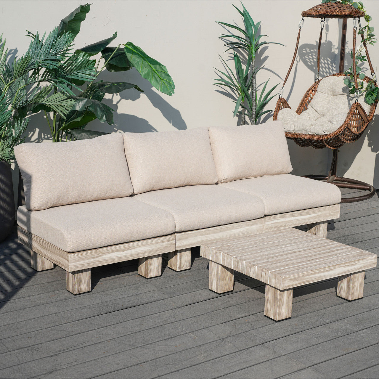Direct Wicker Tre personer armfri aluminiumsoffgrupp inomhus och utomhus