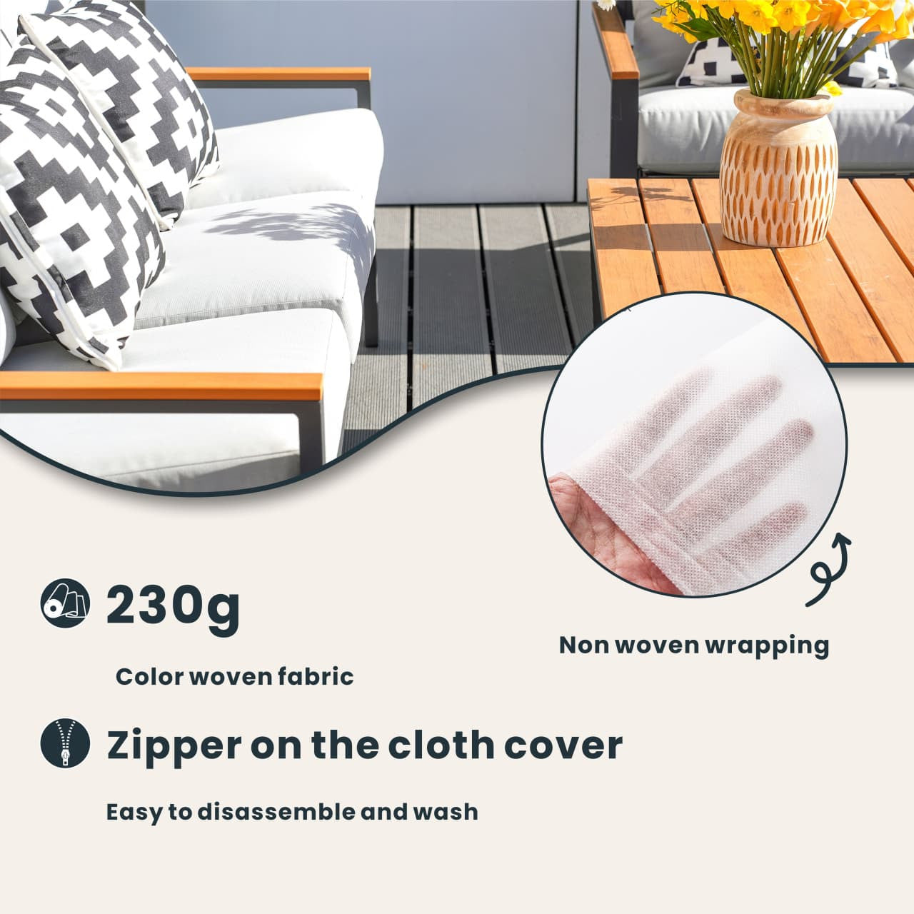 Direkt Wicker Utomhus Aluminium Fritidssoffset Med Imitationsträ Armstöd