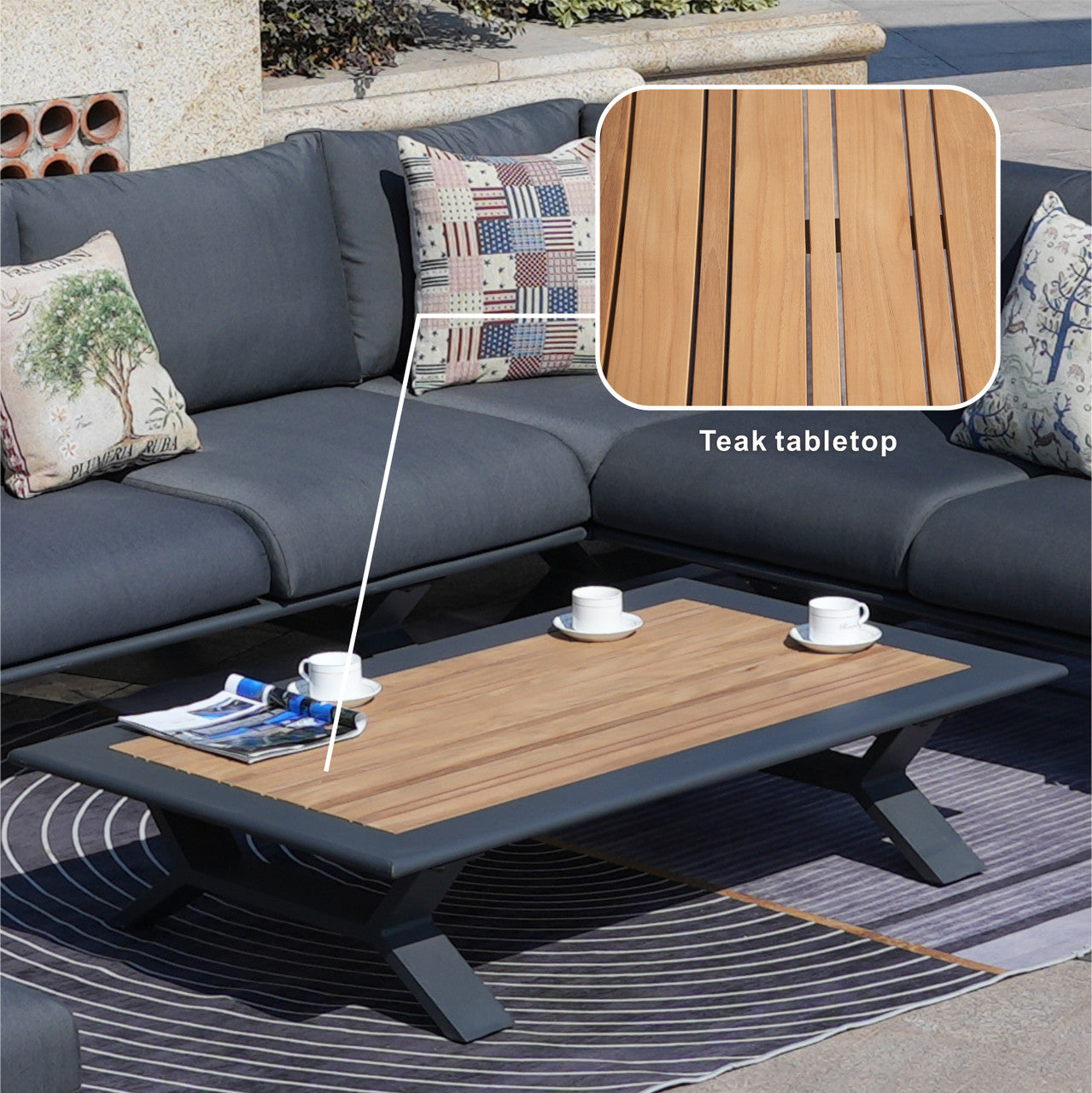 Direct Wicker Högkvalitativa Teak Handtag Aluminium Dew Pipe Sofa Set