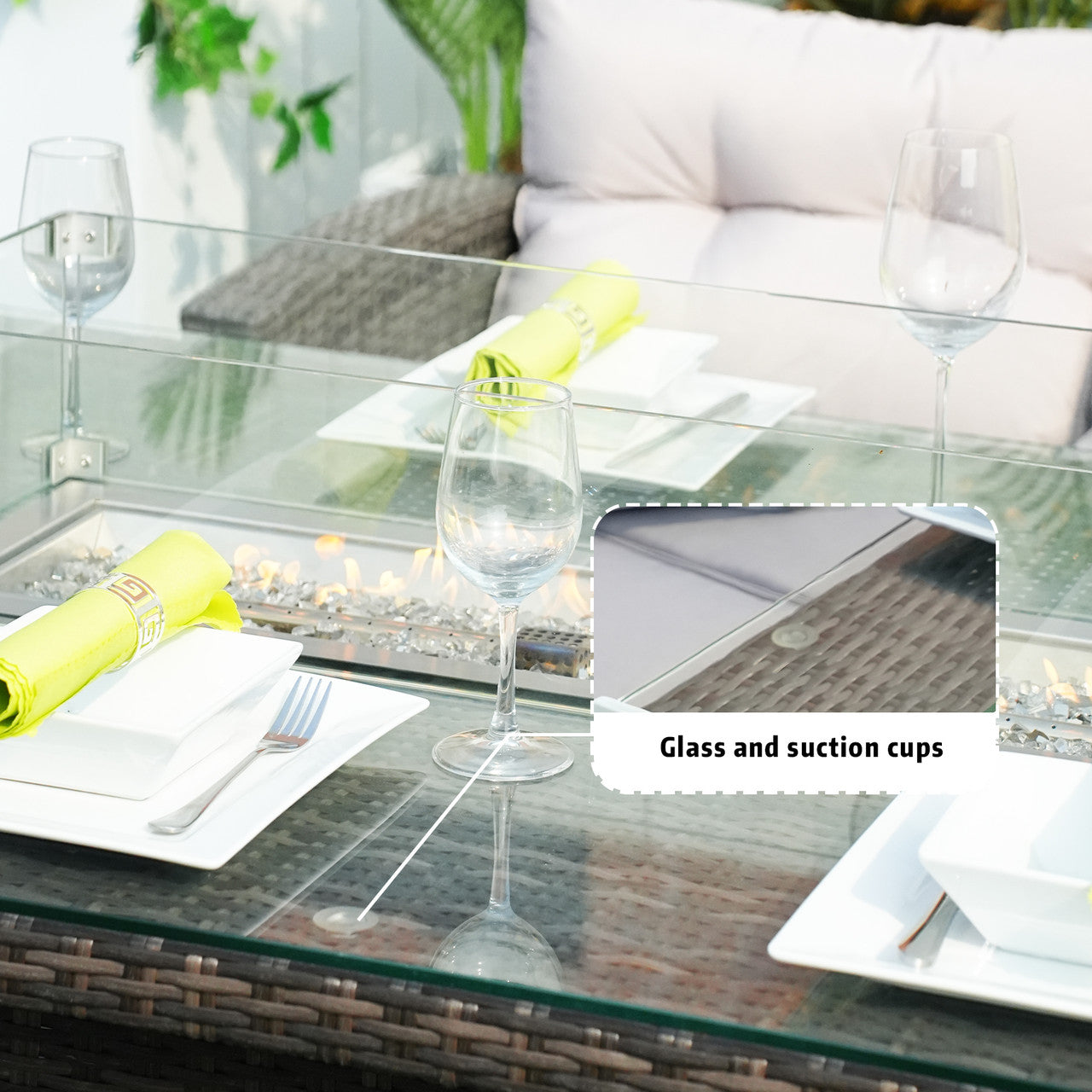 Savannah Sunset 6-Piece Ute Rattan Eldstad Set Med Soffor