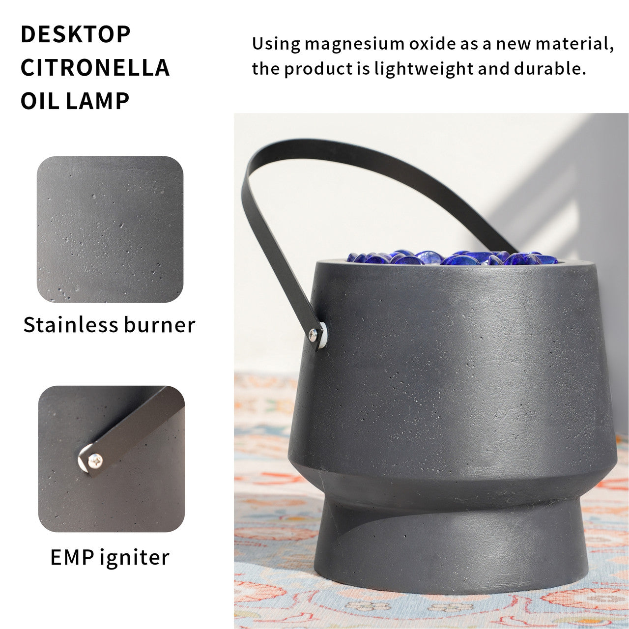 Bärbar Bordstablett Citronellolja Lampa Med Glaspärldekor