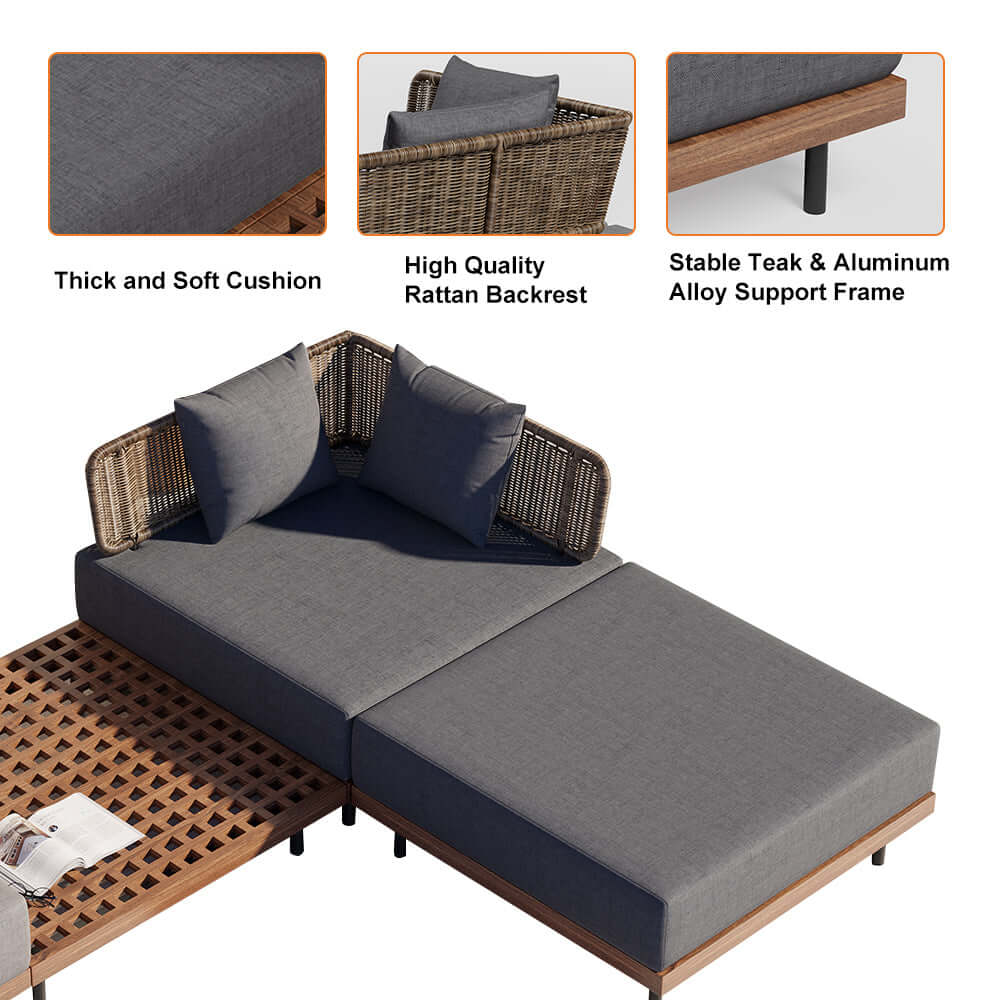 37,4 Tum Bred Modern Aluminium Och Rattan Utesoffa Med Kudde