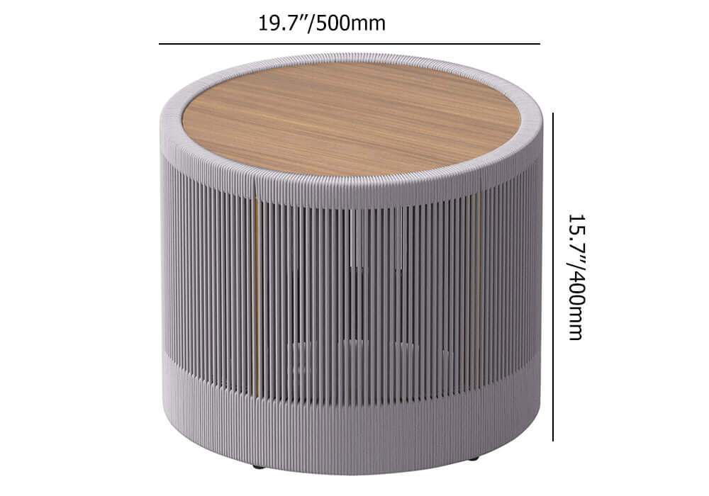 Utomhus Loungegrupp Med Runt Soffbord I Teak Och Repstol